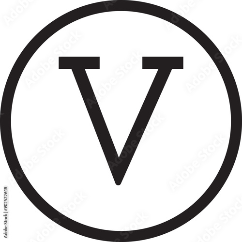 Roman numeral icon. Roman numerical number 5 type five in alphabet letter logo mark iconic design illustration for calendar number or any count isolated on transparent background. Math symbol.