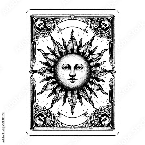game card with sun design and ornamental frame