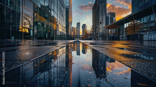 A small puddle of water on a busy city street, great for use in urban-themed designs and illustrations
