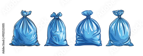 collection of Illustration of blue crackle bags isolated on white ,generative ai