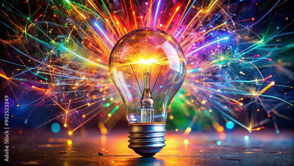 Lightbulb Burst of Colorful Light Streaks, abstract, creativity, inspiration, illumination, lighting, concept Lightbulb Burst of Colorful Light Streaks, abstract, creativity, inspiration, illumination, lighting, concept