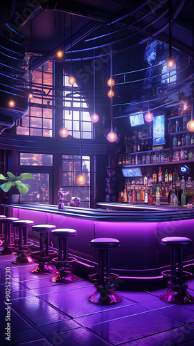 Black Purple Nightclub Bar Counter Interior