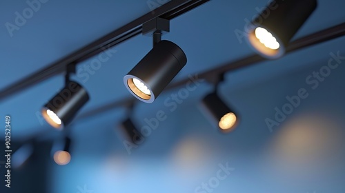 a modern set of clip-on, isolated LED track lighting fixtures photo