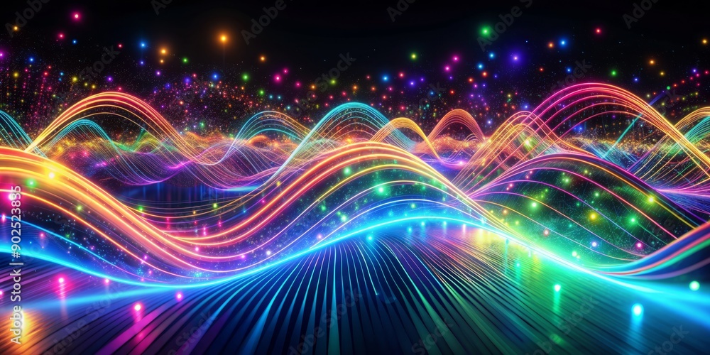 Vibrant neon lights undulate across a dark background, resembling waves of data flowing through cyberspace, evoking a sense of modernity and technological advancement. Vibrant neon lights undulate across a dark background, resembling waves of data flowing through cyberspace, evoking a sense of modernity and technological advancement.