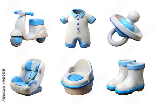 baby apparel set collection icon soft blue color in plastic 3d style