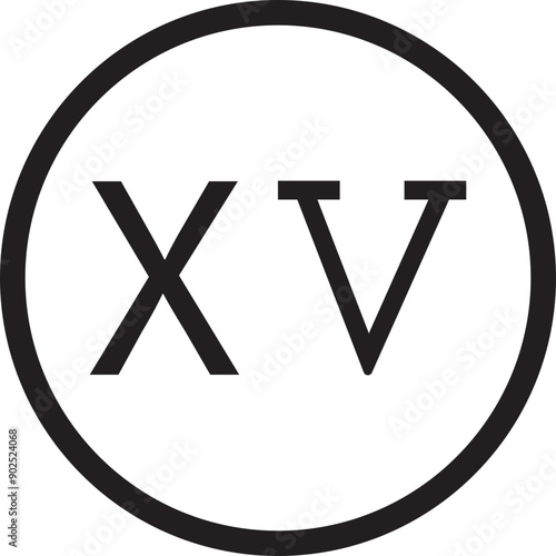 Roman numeral icon. Roman numerical number 15 type fifteen in alphabet letter logo mark iconic design illustration for calendar number or any count isolated on transparent background. Math symbol.