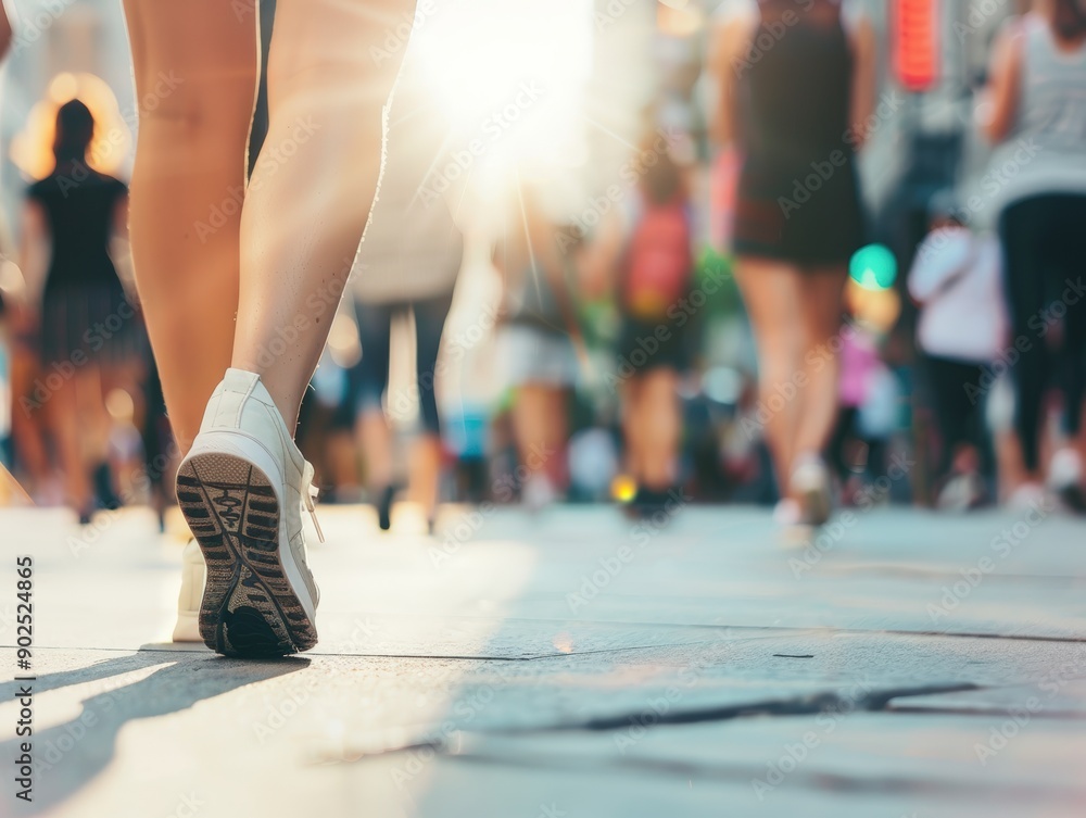 Fototapeta premium People walking in a shopping street, busy people, blurry background