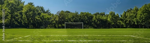 Wallpaper Mural Green Grass Soccer Field with Goal and Trees Torontodigital.ca