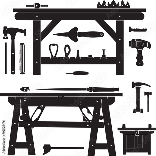 Workroom Elegant Silhouette Vector Illustrations