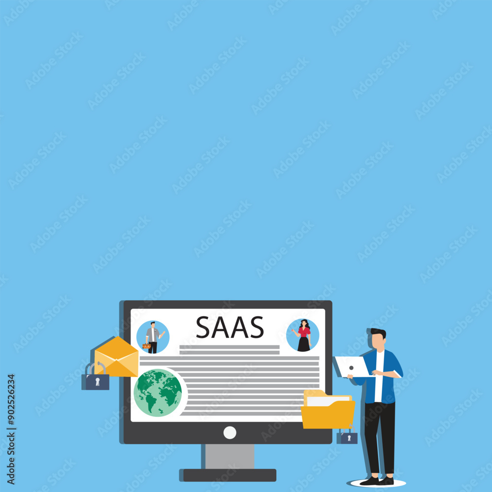 SaaS software as a service, cloud computing software for client subscription, internet web application online platform provider concept, businessman working with computer laptop on SaaS screen SaaS software as a service, cloud computing software for client subscription, internet web application online platform provider concept, businessman working with computer laptop on SaaS screen