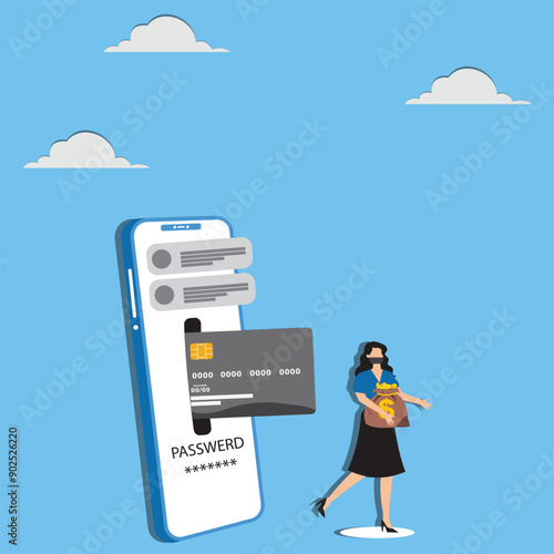 Call center fraud or scam stealing money from mobile banking application, fake phone call or financial crime, phishing or financial threat concept, scammer thief steal money from mobile banking app.