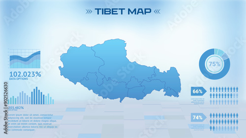 Blue Tibet Map with States, Political Tibet infographic map vector illustration