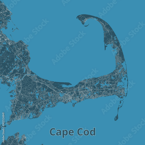 Cape Cod, Massachusetts, USA artistic blueprint map poster