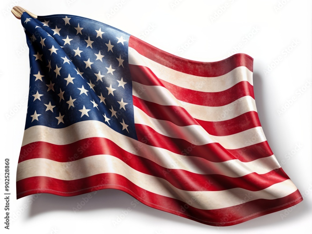 Obraz premium Saluting the brave, a crisp American flag overlay on a clean white background, honoring military service, national pride, and the dedication of heroic patriots everywhere.