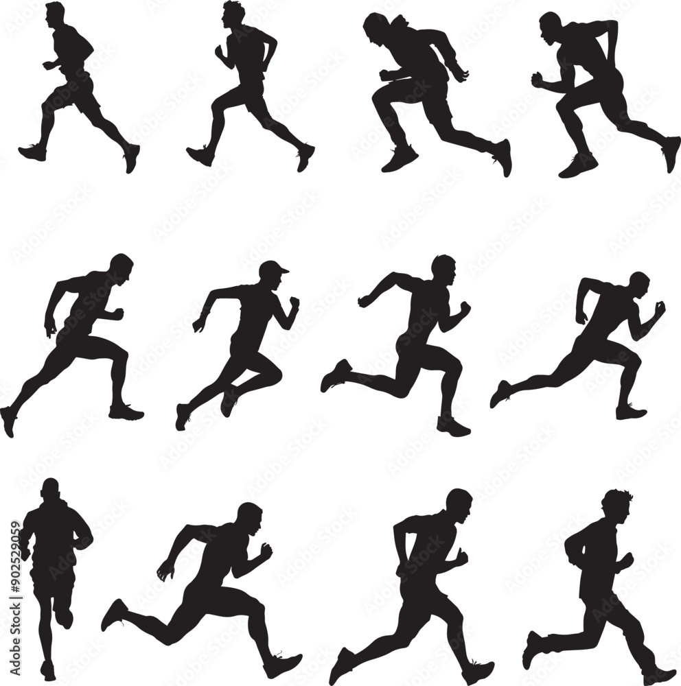 Silhouette vector of runners, boys in different running positions Silhouette vector of runners, boys in different running positions