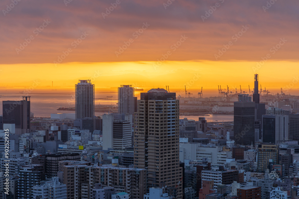 Fototapeta premium 諏訪山公園から眺める神戸の夜明け 神戸市中央区ビーナスブリッジにて