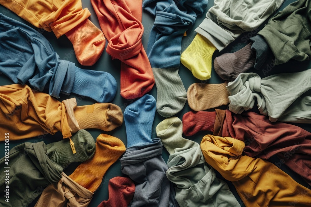 A colorful pile of mismatched socks stacked on top of each other A colorful pile of mismatched socks stacked on top of each other