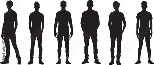 Silhouette vector of people in standing position, set of men in different standing positions