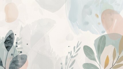 Wandcirkels Japandi stijl Botanische bladeren aquarel pastel goud  © Corri Seizinger