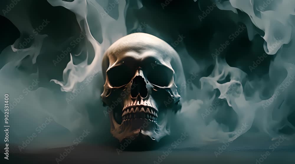 close up skull head with white smoke, 4k graphic video, generated ai close up skull head with white smoke, 4k graphic video, generated ai