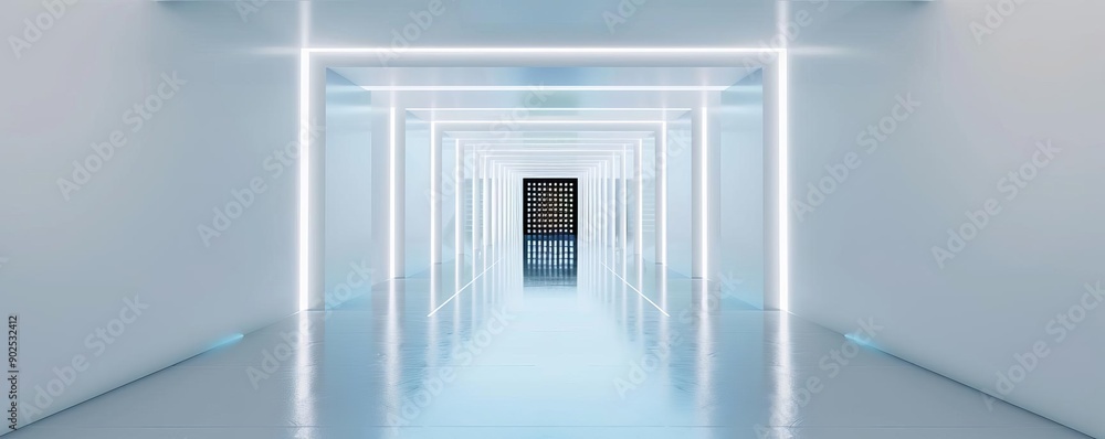 Fototapeta premium Advanced room, 3D holograms, sleek modern backdrop, technology interior