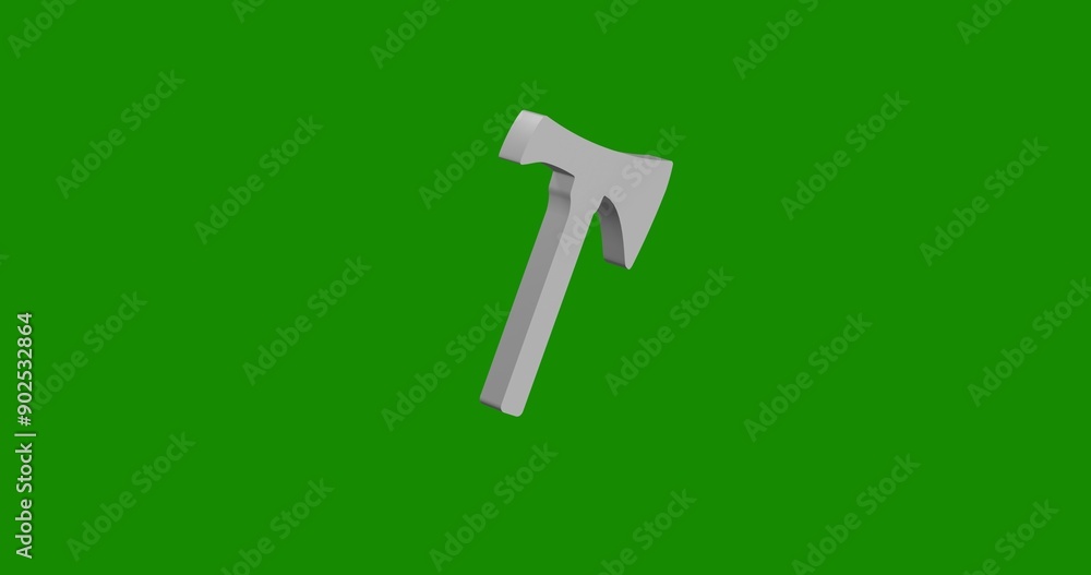 Isolated realistic white axe symbol front view with shadow. 3d illustration on green chroma key background Isolated realistic white axe symbol front view with shadow. 3d illustration on green chroma key background
