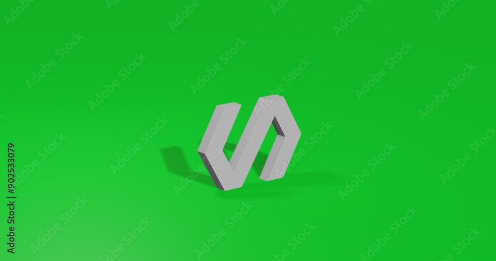 Isolated realistic white polymer symbol front view with shadow. 3d illustration on green chroma key background Isolated realistic white polymer symbol front view with shadow. 3d illustration on green chroma key background