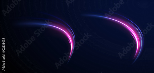Racing cars dynamic flash effects city road with long exposure night ligh. Laser beams luminous abstract sparkling isolated on a transparent background.