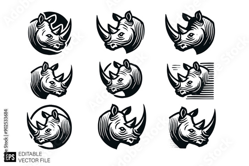 Rhino black and white silhouette graphic clip art vector design