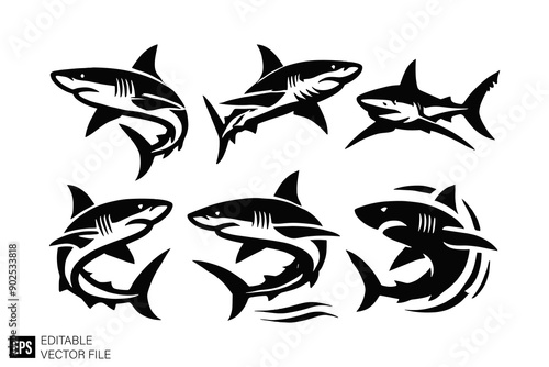 shark black and white vector clip art silhouette graphic design