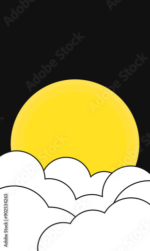simple cloud and sun vector illustration on black background. minimal illustration