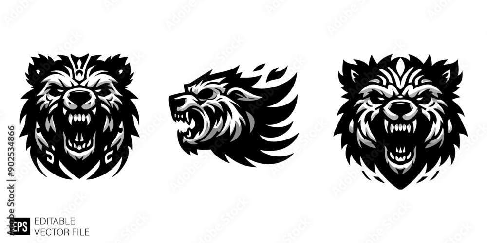 Bear head black and white silhouette graphic clip art vector design Bear head black and white silhouette graphic clip art vector design