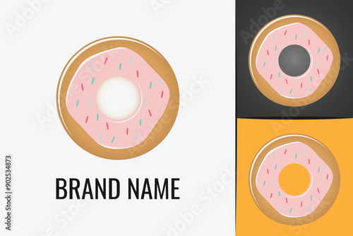 Sweet donut logo. Doughnut and cake logotype. Bakery store logo. Donuts shop logotype