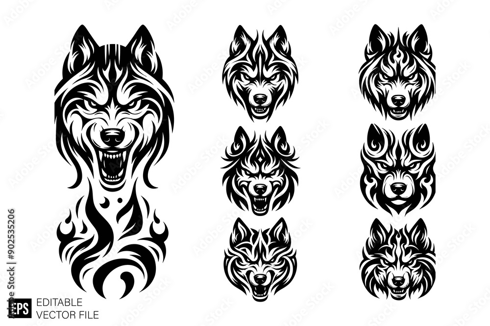 Fototapeta premium wolf black and white clip art silhouette vector graphic design