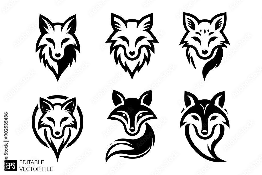 Fototapeta premium fox head logo black and white vector clip art silhouette graphic design