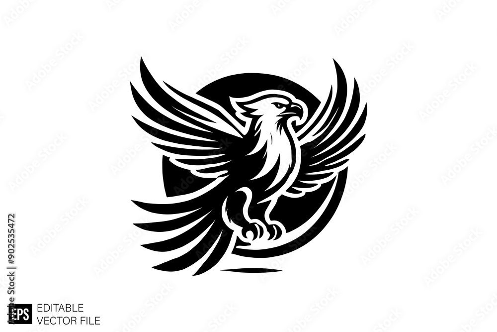 Fototapeta premium eagle hawk black and white vector clip art silhouette graphic design