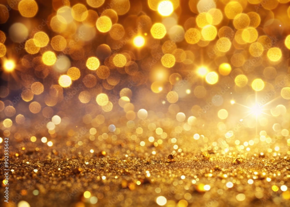 Vibrant gold glitter light bokeh background radiates warm festive ambiance of Christmas, featuring soft golden tones and ample copy space for holiday-themed designs. Vibrant gold glitter light bokeh background radiates warm festive ambiance of Christmas, featuring soft golden tones and ample copy space for holiday-themed designs.