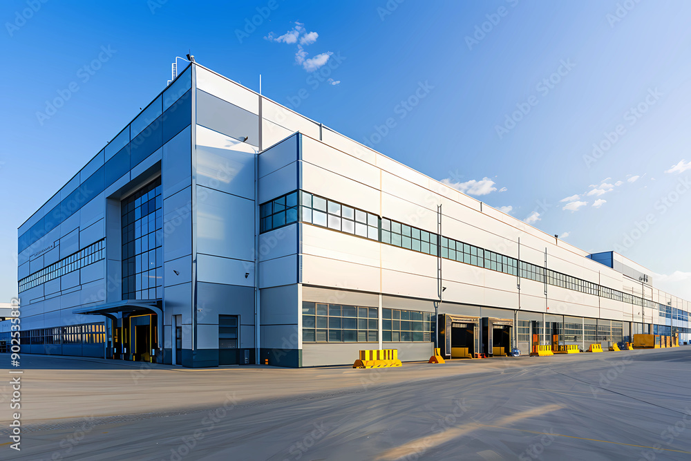 Modern logistics warehouse building structure. Modern logistics warehouse building structure.