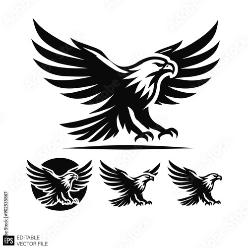eagle hawk black and white vector clip art silhouette graphic design