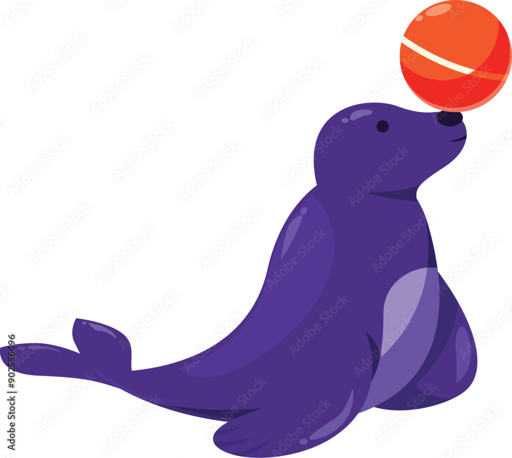 Trained fur seal balancing ball on nose performing in circus show Trained fur seal balancing ball on nose performing in circus show