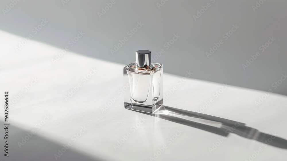 Minimalist Perfume Bottle on Clean White Background with Shadows Minimalist Perfume Bottle on Clean White Background with Shadows