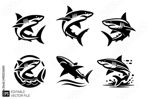 shark black and white vector clip art silhouette graphic design