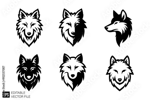 wolf head black and white vector clip art silhouette graphic design