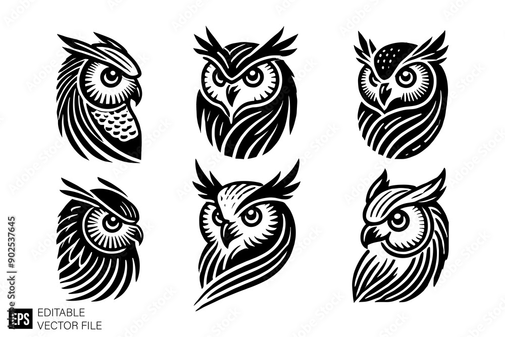 owl head black and white vector clip art silhouette graphic design owl head black and white vector clip art silhouette graphic design