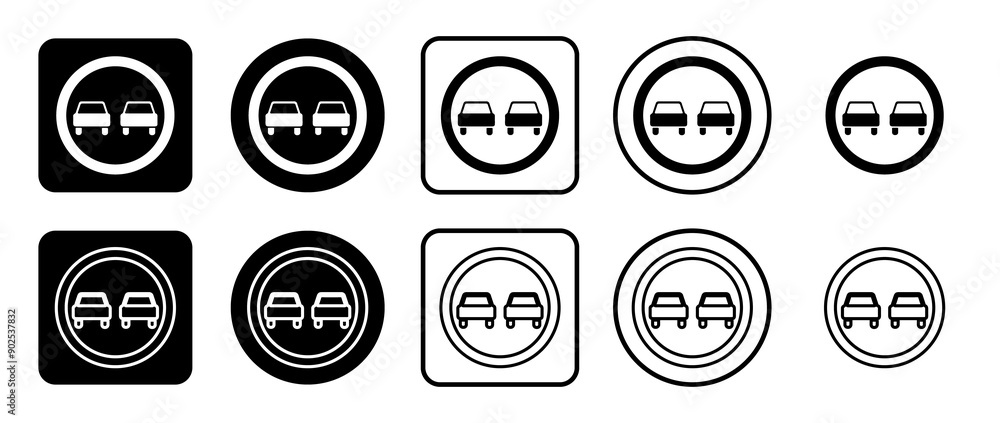 Icon set of no overtaking sign. Filled, outline, black and white icons set, flat style. Illustration on transparent background Icon set of no overtaking sign. Filled, outline, black and white icons set, flat style. Illustration on transparent background