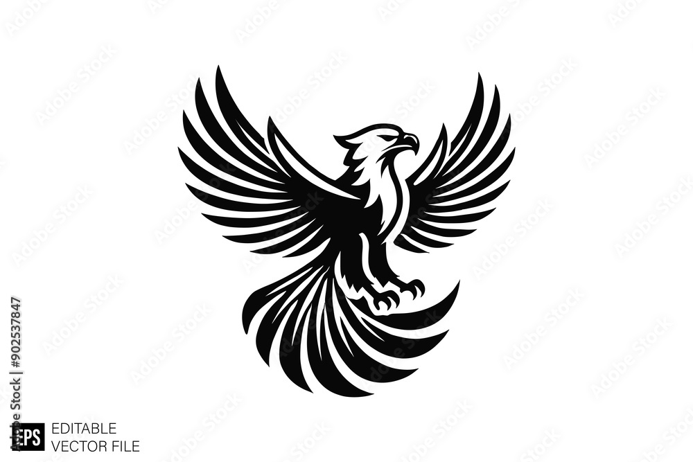 Obraz premium eagle hawk black and white vector clip art silhouette graphic design
