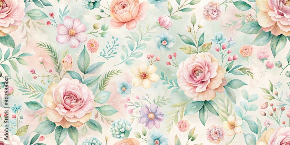custom made wallpaper toronto digitalSoft, dreamy pastel hues blend with delicate watercolor florals in a seamless repeating pattern, creating a whimsical and romantic digital paper design.
