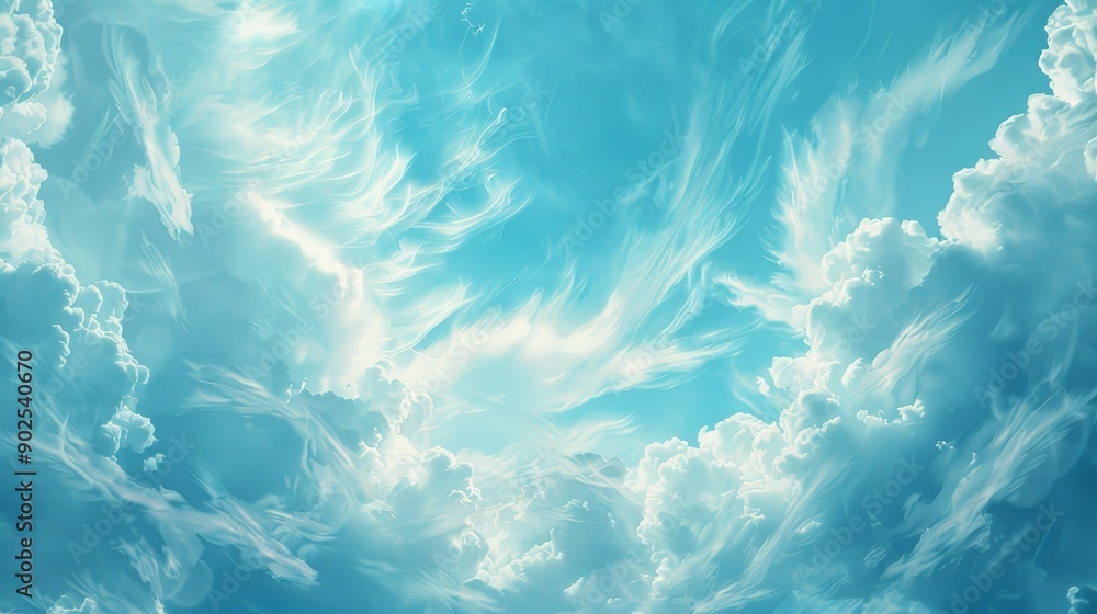 Soft, cloud-like texture with fluffy, white patterns on a blue Soft, cloud-like texture with fluffy, white patterns on a blue