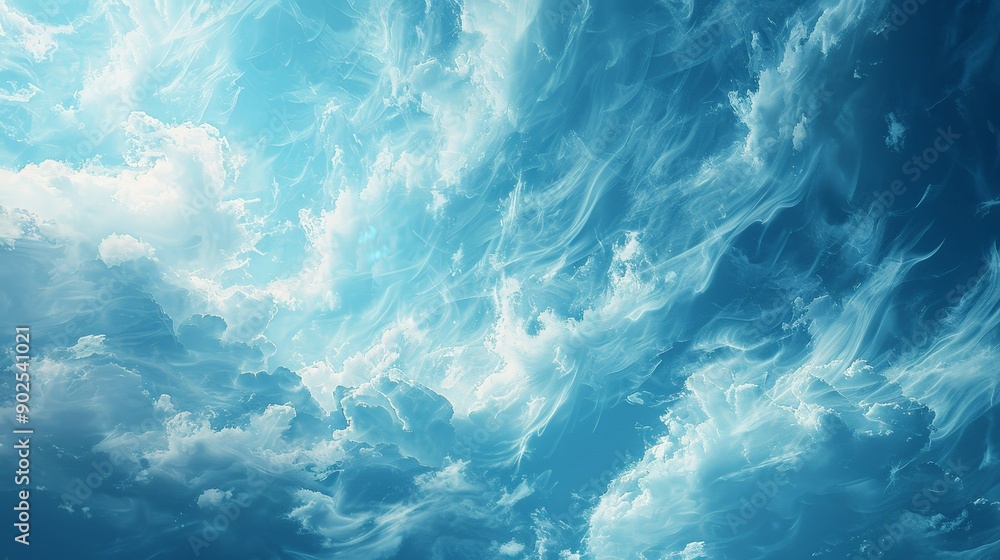 Soft, cloud-like texture with fluffy, white patterns on a blue Soft, cloud-like texture with fluffy, white patterns on a blue