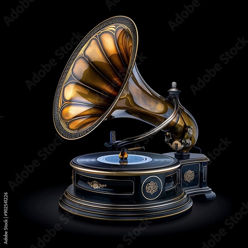 Detailed close-up of an old gramophone horn, world audiovisual heritage day, more clarity with clear light and sharp focus, high detailed